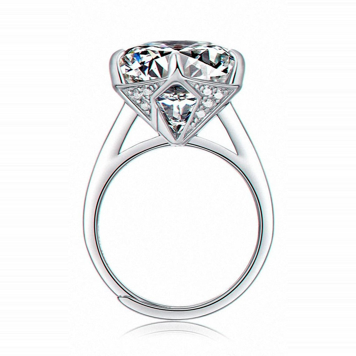 Kouchta Solitaire Six Griffes Spectaculaire — moissanite 10 carats couleur D, argent 925 ajustable, héros studio