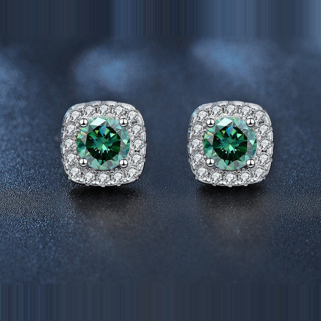 Puces Carré Vertes Kouchta — moissanite verte, la paire, argent 925