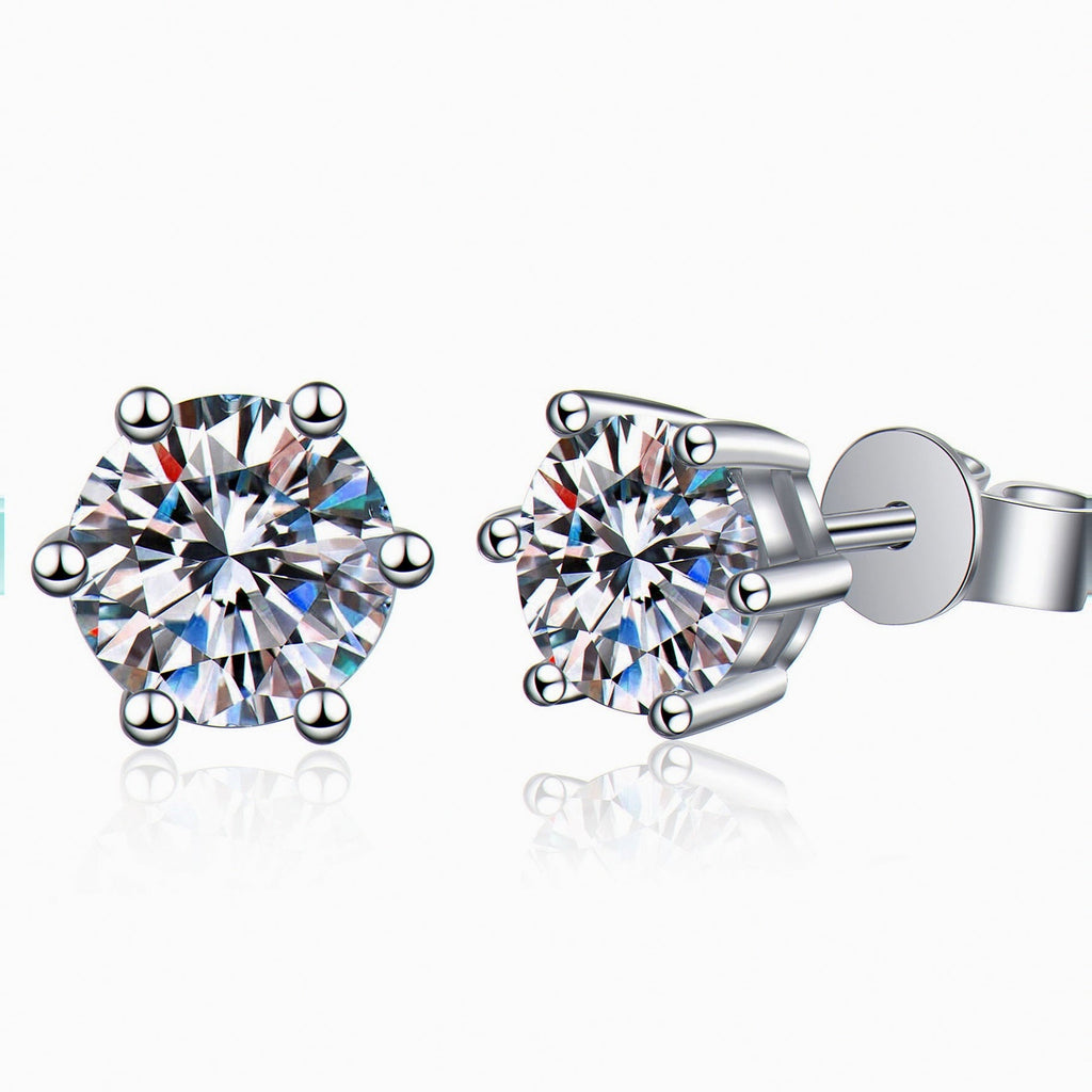 Kouchta — Puces six griffes classiques, moissanites 0,30 à 3 ct, argent 925, or blanc 18K