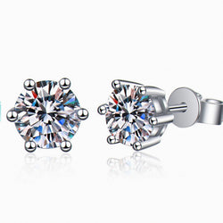 Kouchta — Puces six griffes classiques, moissanites 0,30 à 3 ct, argent 925, or blanc 18K