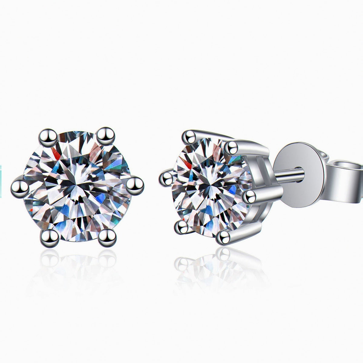 Kouchta — Puces six griffes classiques, moissanites 0,30 à 3 ct, argent 925, or blanc 18K