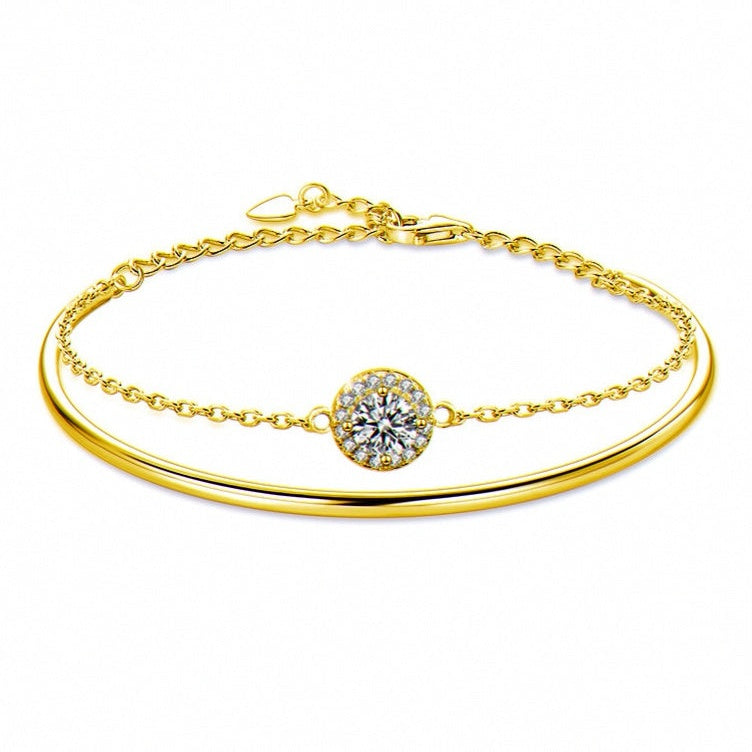 Kouchta Bracelet Duo — jonc poli et chaîne pavé, finition or jaune 18K
