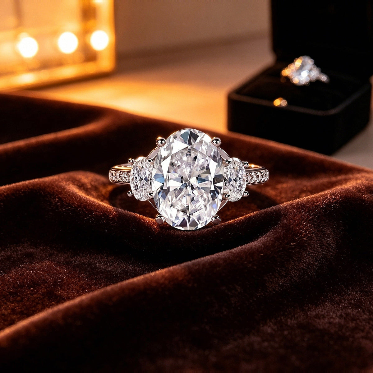 Kouchta Alliance Trois Pierres Ovale — bague présentée sur velours