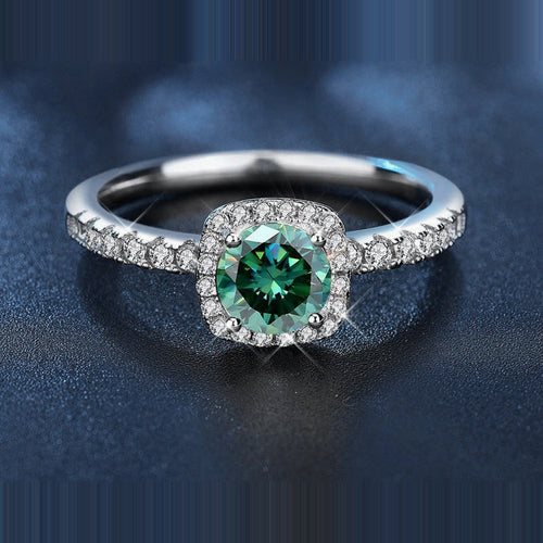 Bague Carré Kouchta — moissanite verte, argent 925