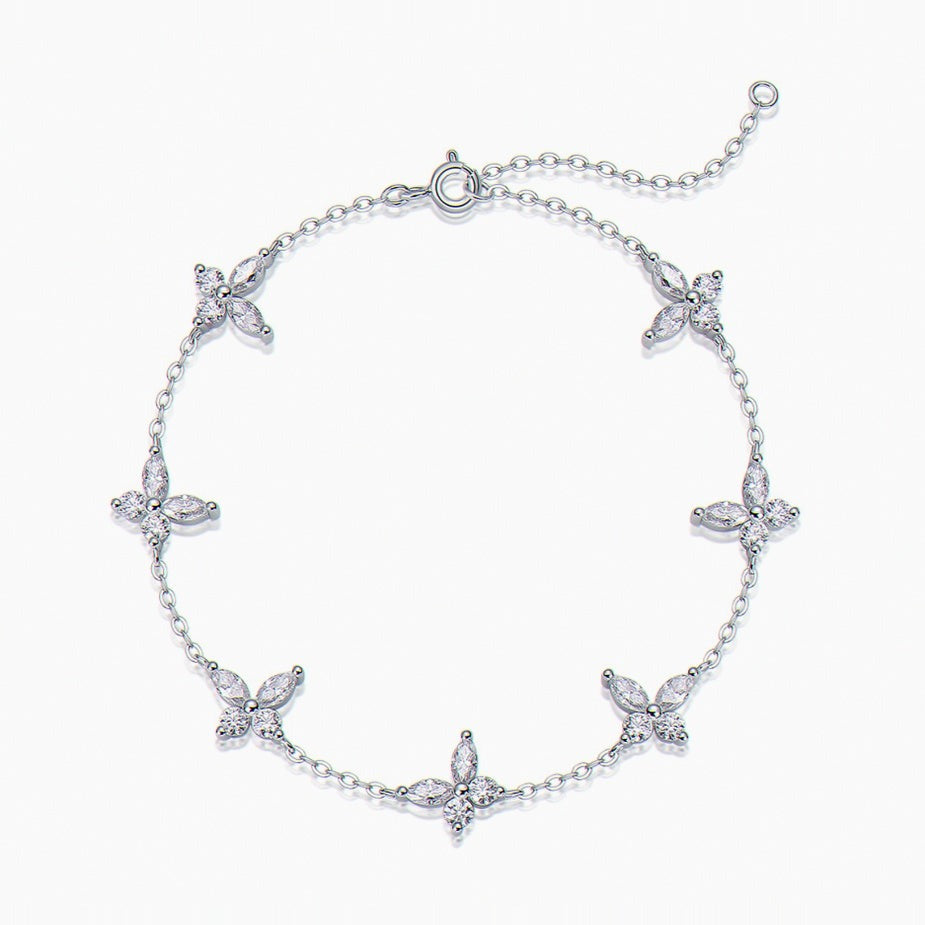 Bracelet Cinq Fleurs Kouchta — version marquise, moissanite, argent 925
