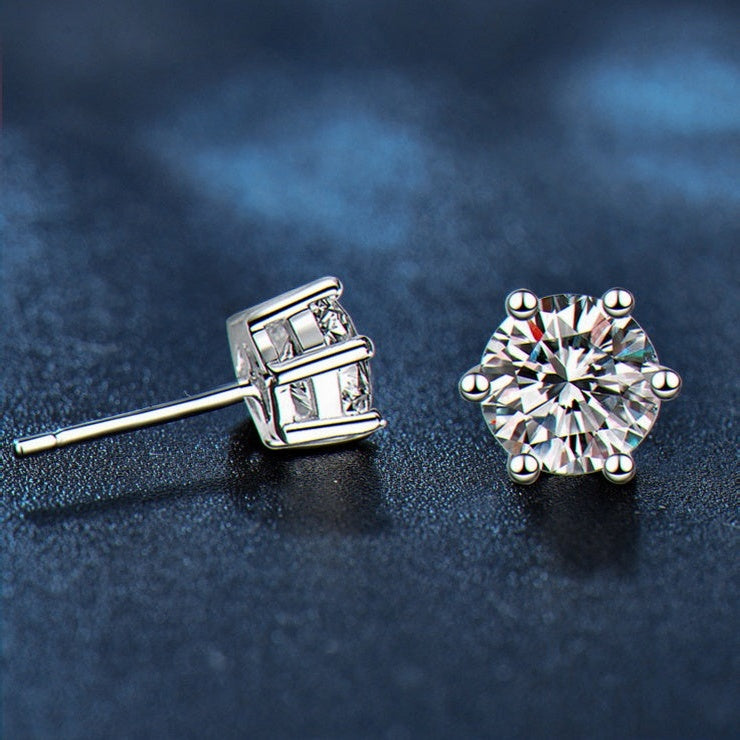 Kouchta — Puces six griffes classiques, moissanites 0,30 à 3 ct, argent 925, or blanc 18K