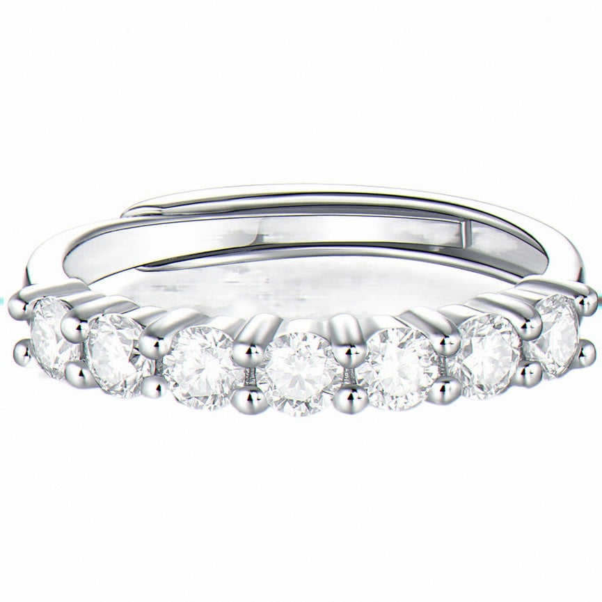 Kouchta Bague Sept Moissanites : vue de dessus, ouverture de l'anneau ajustable