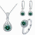 Parure Goutte Kouchta — collier, bague et boucles, moissanite verte, argent 925