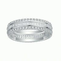 Kouchta Jonc Rivière Baguettes — bague argent 925 à rangée centrale de moissanites baguettes et double pavé, vue studio
