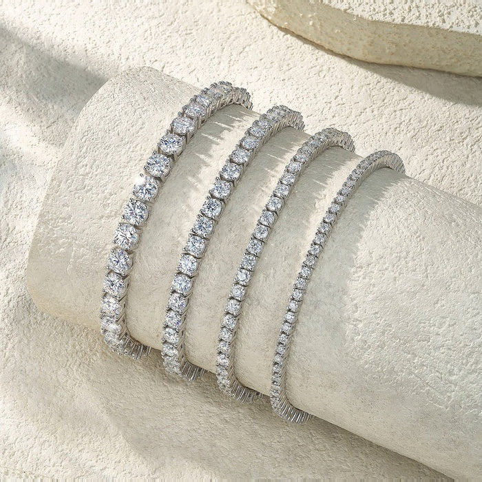 Tennis Signature Huit Kouchta — comparatif des largeurs de moissanites, argent 925 or blanc 18K