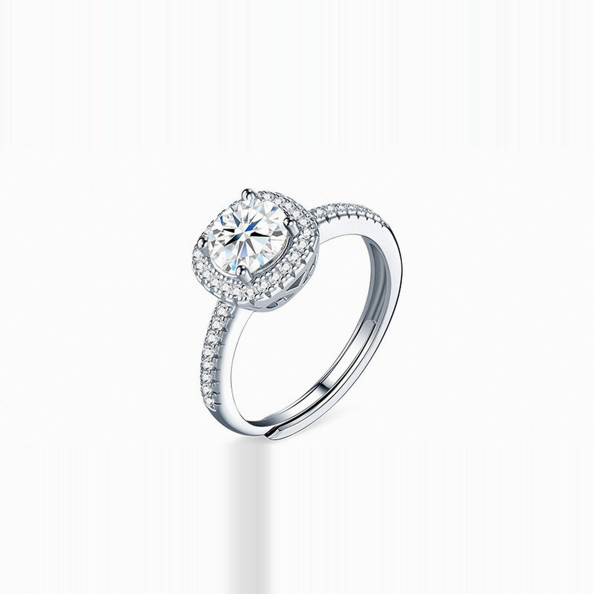 Bague moissanite 1 ct anneau ouvert ajustable, argent 925