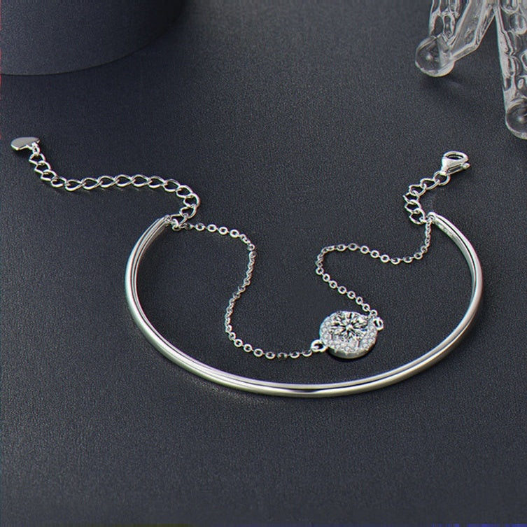 Kouchta Bracelet Duo : jonc poli et chaîne pavé, finition or blanc 18K sur argent 925