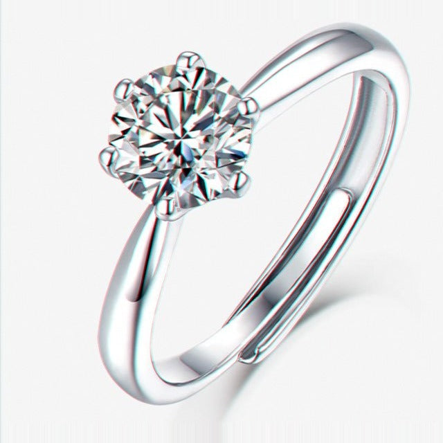 Kouchta — Solitaire six griffes classique, moissanite D, argent 925 ajustable