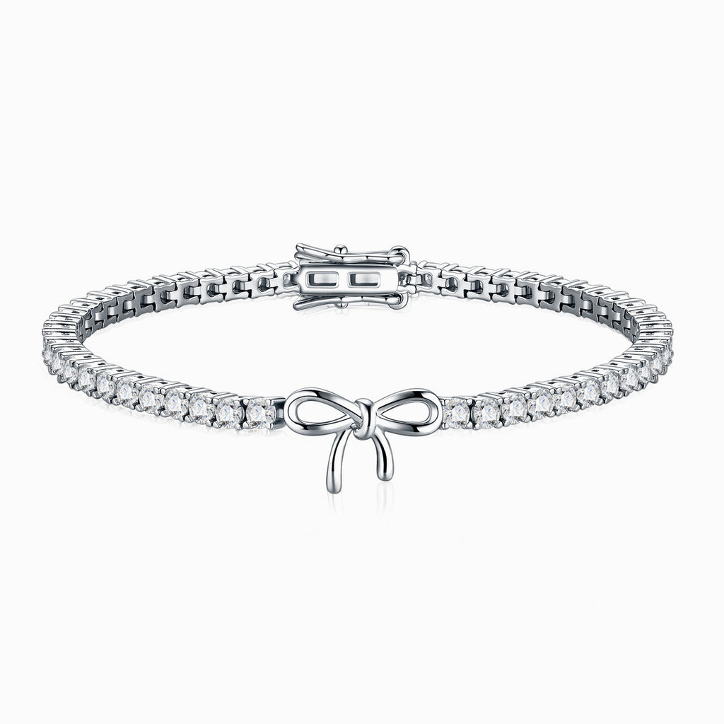 Kouchta Bracelet Nœud Papillon — Tennis Moissanites, Argent 925 Or Blanc 18K