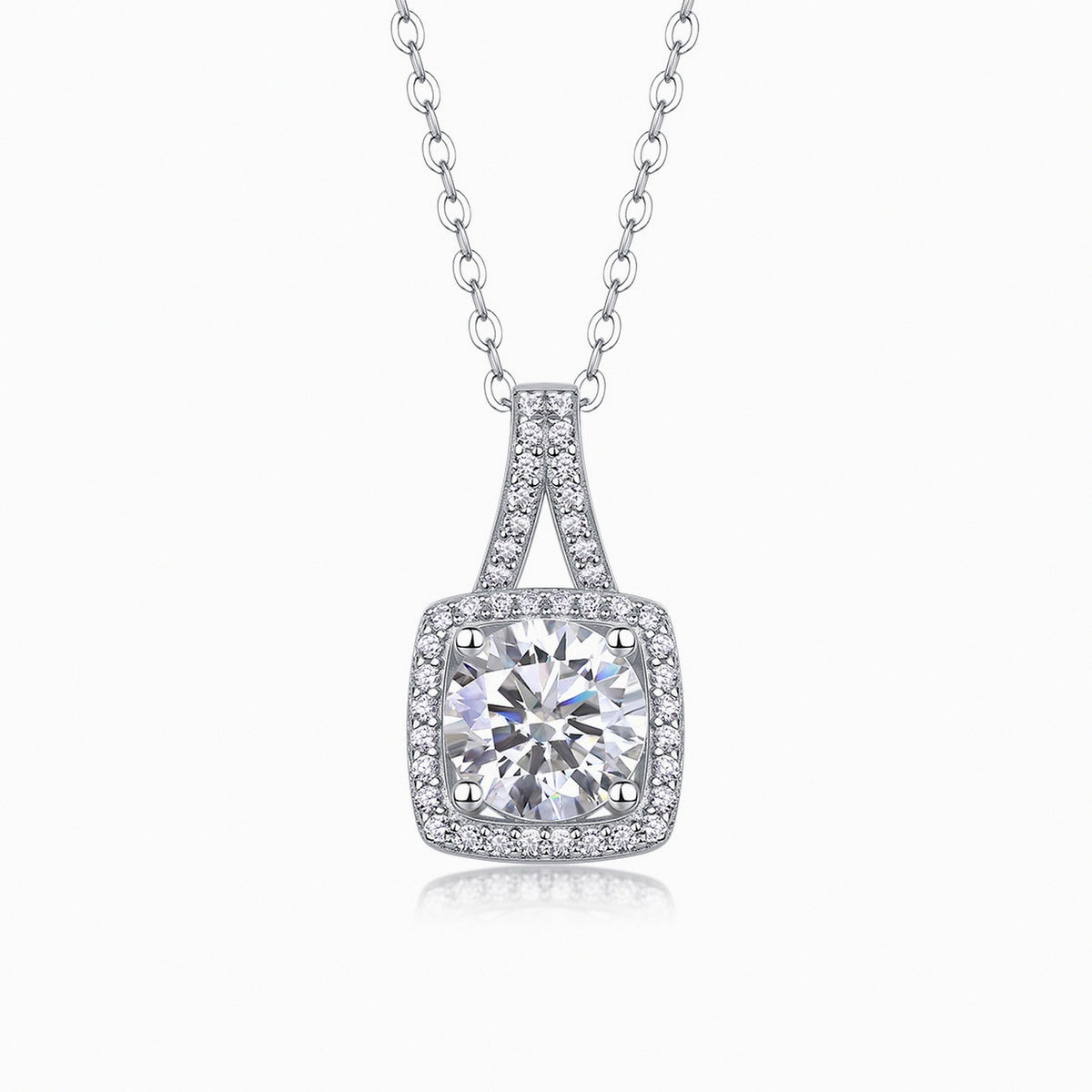 Pendentif coussin moissanite, halo pavé, argent 925