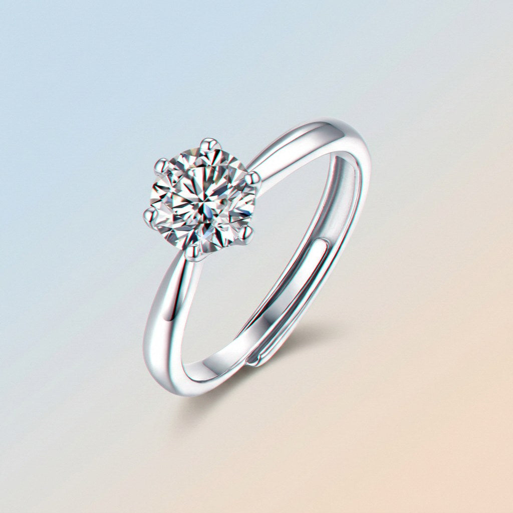 Kouchta — Solitaire six griffes classique, moissanite D, argent 925 ajustable