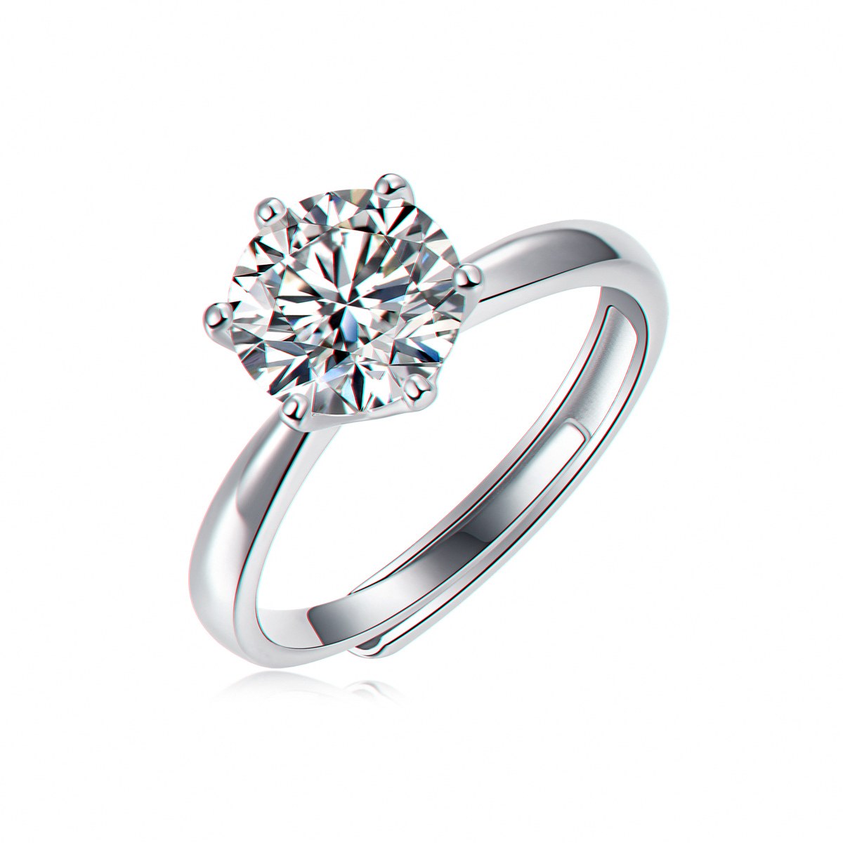 Kouchta — Solitaire six griffes classique, moissanite D, argent 925 ajustable
